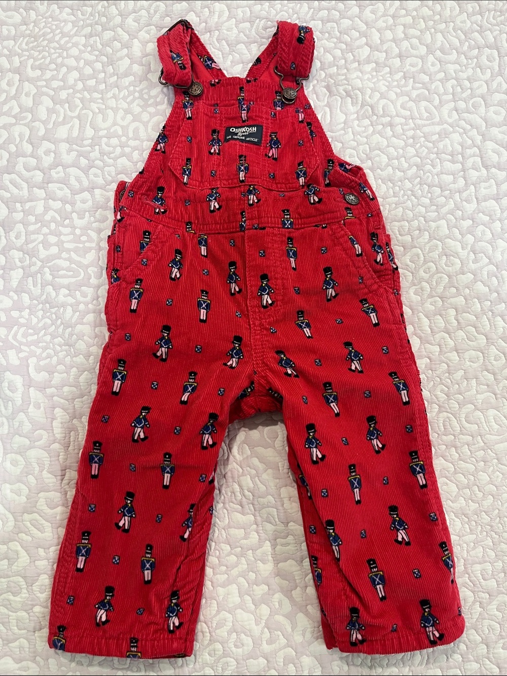 OshKosh B'gosh Red Corduroy Overalls with Toy Soldier Print